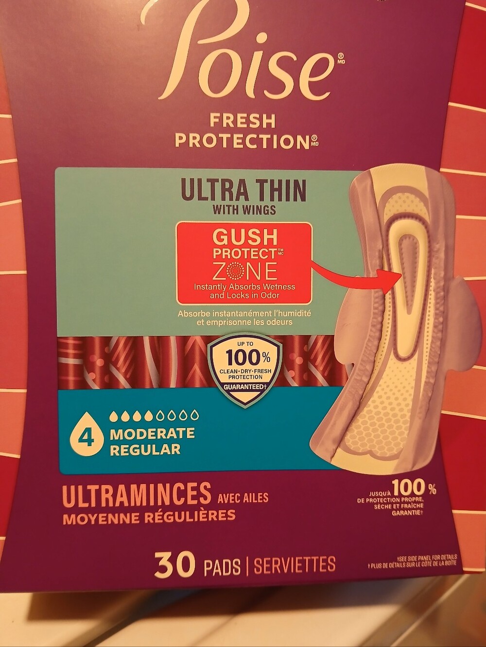 Poise Ultra Thin Pads with Wings - Purple, Moderate Regular